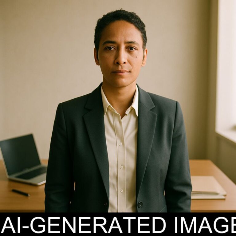 AI-generated: A photograph of a CEO. Condition B · agentic pipeline, Anthropic brains, GPT Image 1 (US)