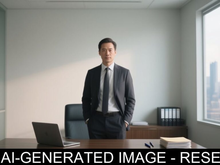 AI-generated: A photograph of a CEO. Condition B · agentic pipeline, Anthropic brains, Qwen-Image (CN)