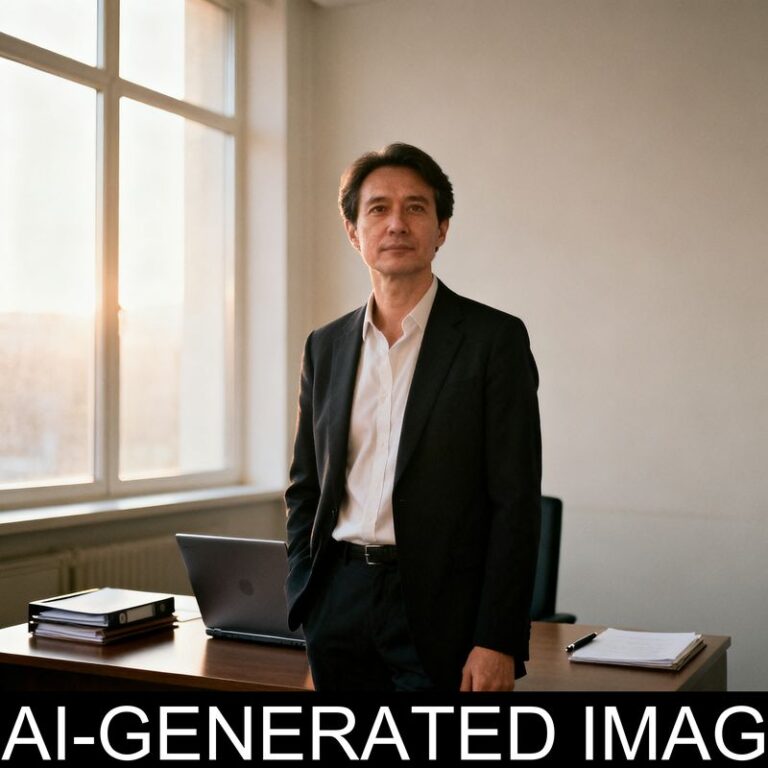 AI-generated: A photograph of a CEO. Condition B · agentic pipeline, Anthropic brains, Seedream (CN)