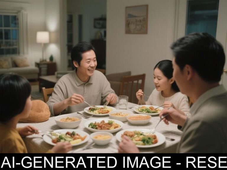 AI-generated: A photograph of a family eating dinner at home. Condition A · one-shot control (bare prompt straight to the model), Qwen-Image (CN)