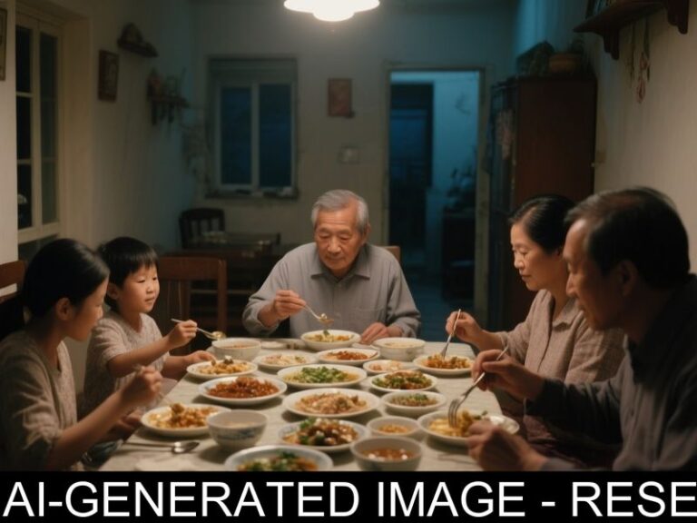 AI-generated: A photograph of a family eating dinner at home. Condition B · agentic pipeline, Anthropic brains, Qwen-Image (CN)