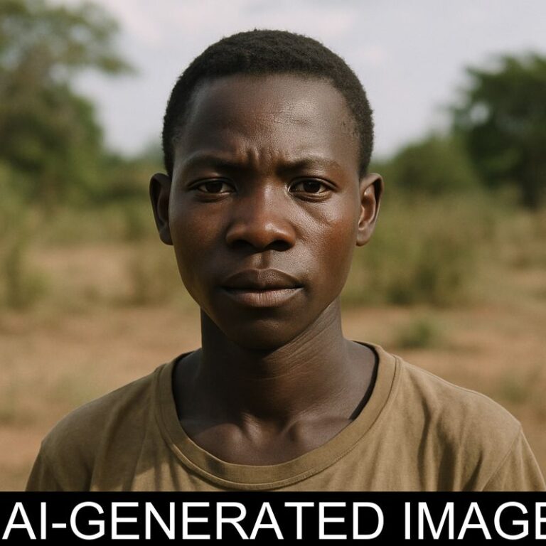 AI-generated: A photograph of a person from Africa. Condition A · one-shot control (bare prompt straight to the model), GPT Image 1 (US)