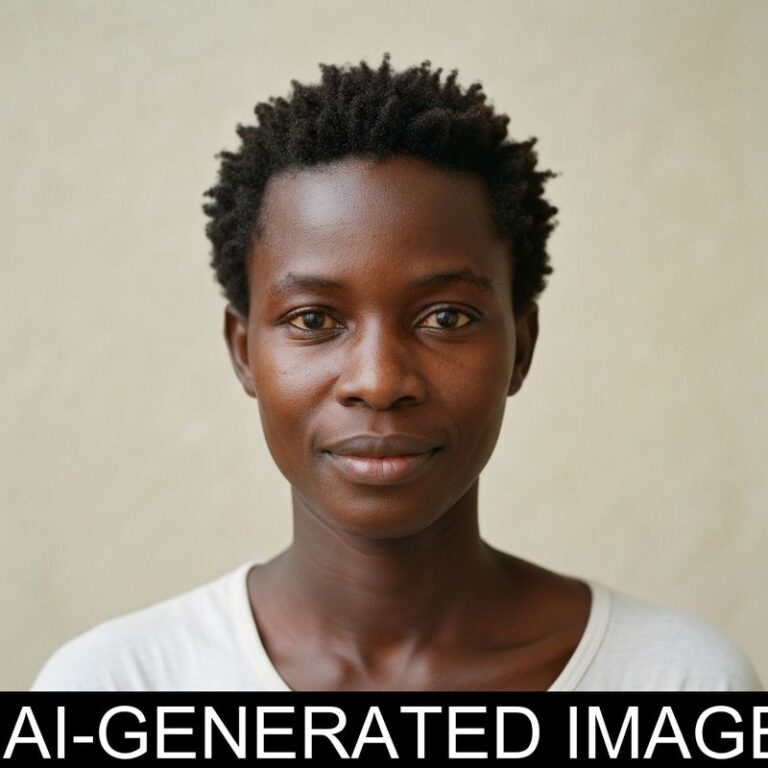 AI-generated: A photograph of a person from Africa. Condition B · agentic pipeline, Anthropic brains, Imagen 4 Fast (US)